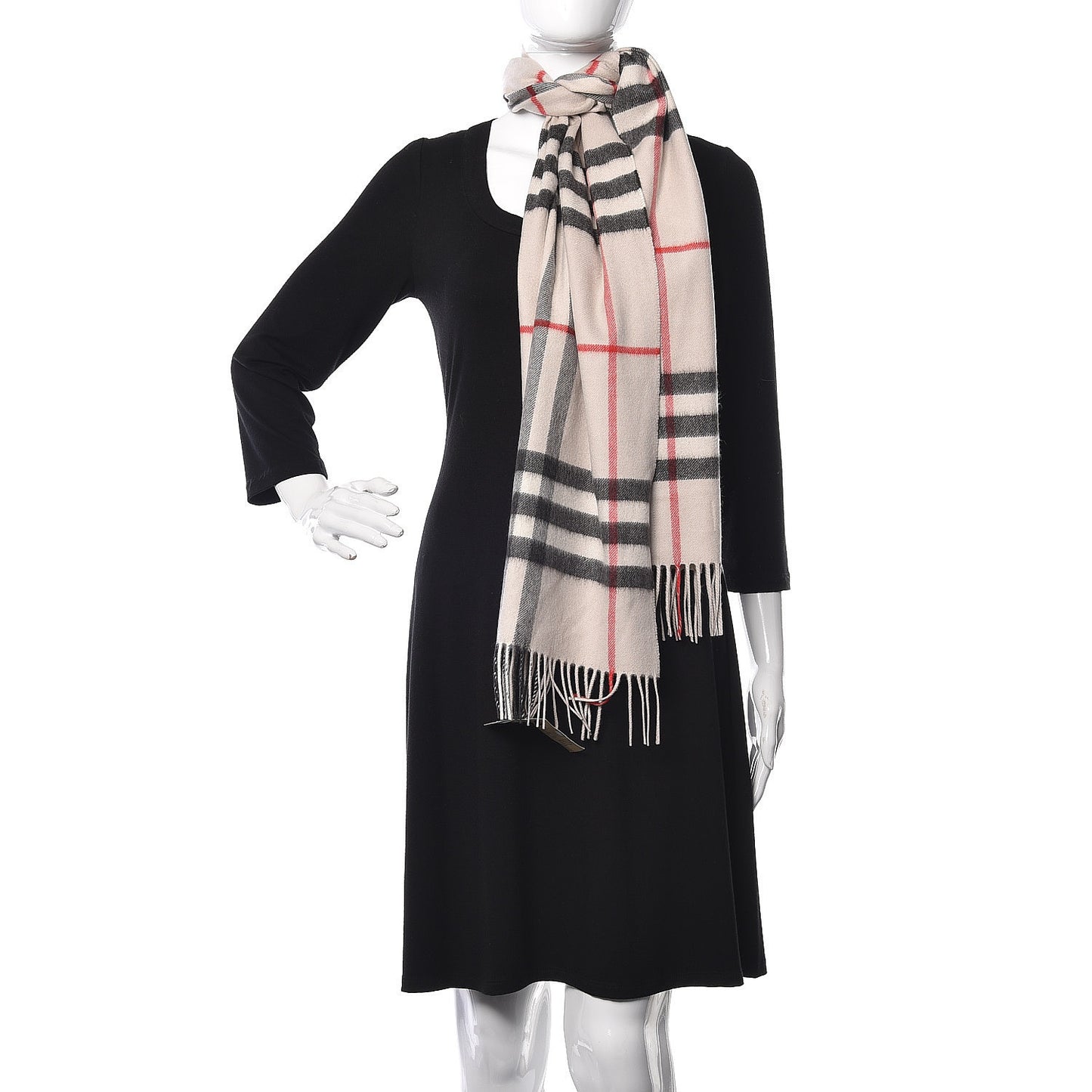 Cashmere Giant Check Fringe Scarf Stone