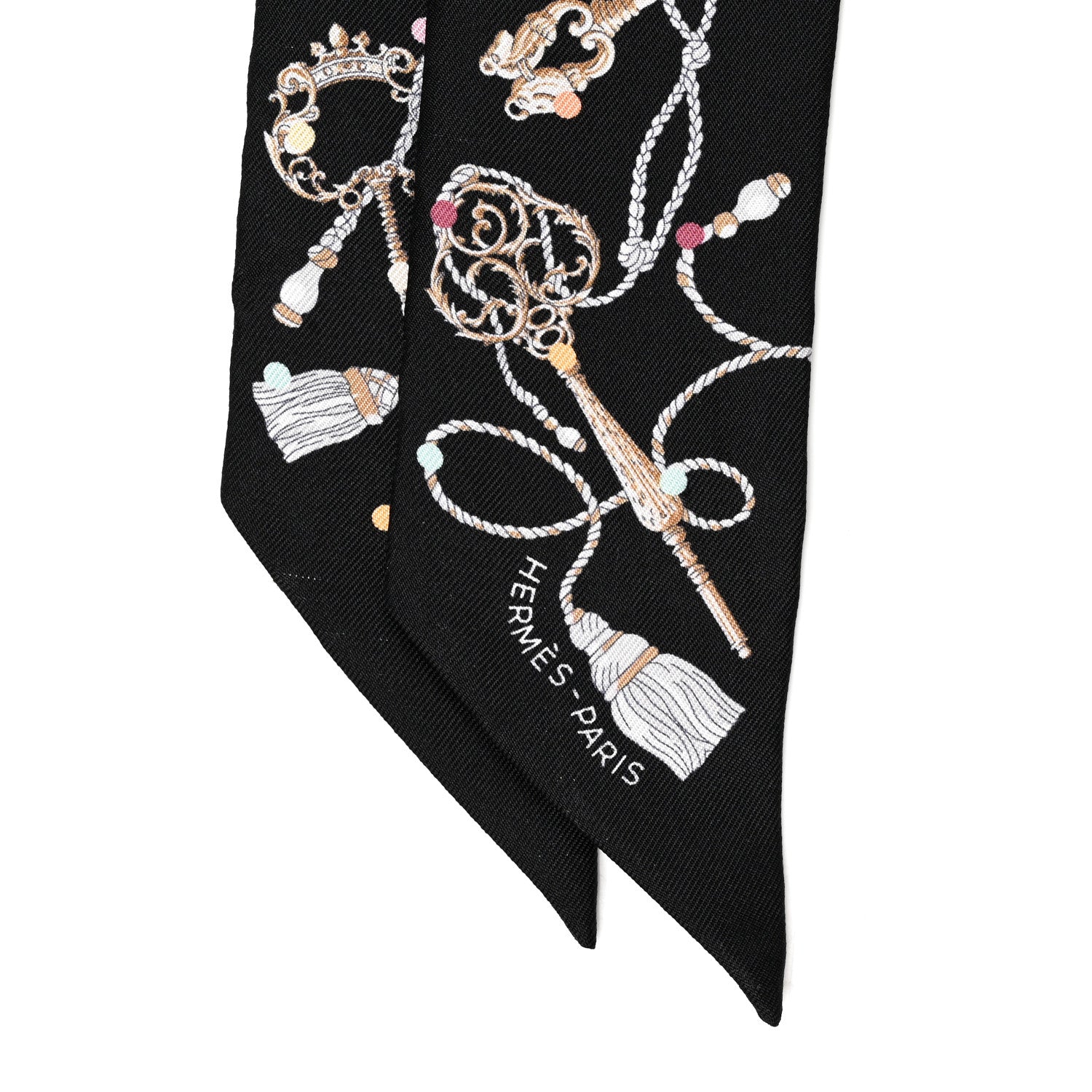 Hermes Silk Les Cles A Pois Twilly Black Beige Rose Multicolor 4 of 5