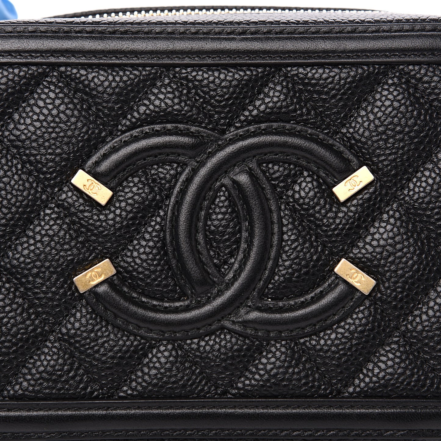 Caviar Quilted CC Filigree Vanity Clutch With Chain Black