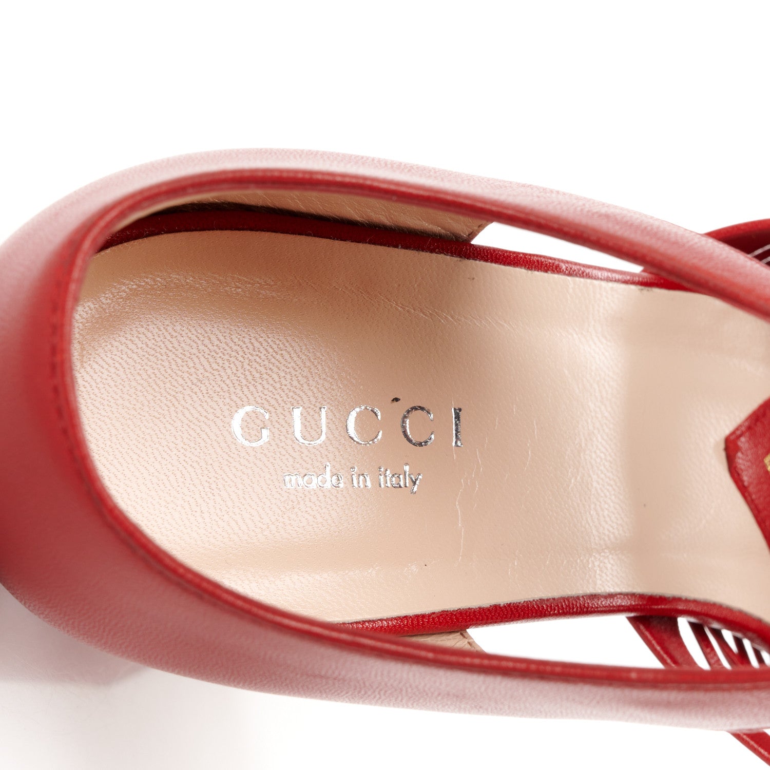 Gucci Nappa Crawford Knotted Strap Platform 37 Hibiscus Red 7 of 8