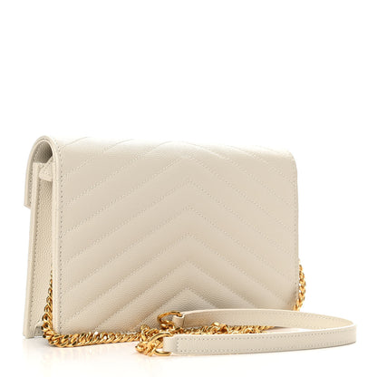 Saint Laurent Grain De Poudre Matelasse Chevron Cassandre Envelope Chain Wallet Nude Powder 2 of 10