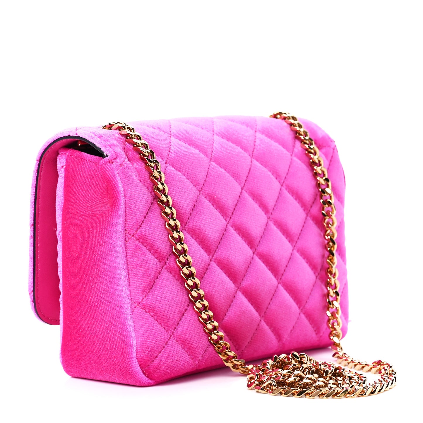 Velvet Quilted Medusa Chain Crossbody Pink