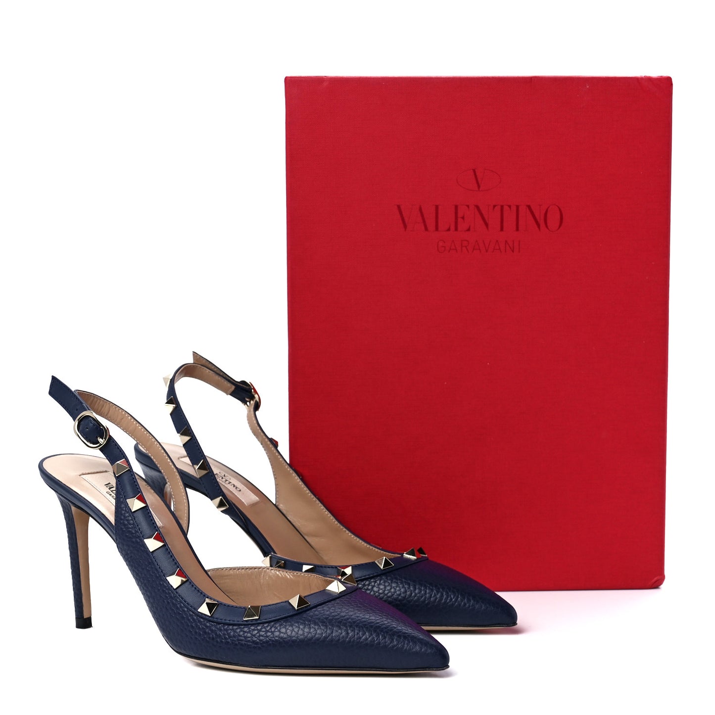 Pebbled Calfskin Rockstud Half D'Orsay Slingback 85mm Pumps 38 Pure Blue