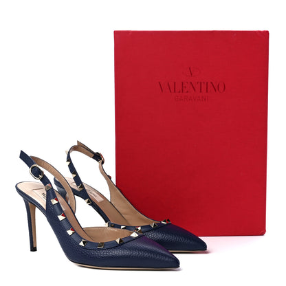 Valentino Garavani Pebbled Calfskin Rockstud Half D'Orsay Slingback 85mm Pumps 38 Pure Blue 9 of 9