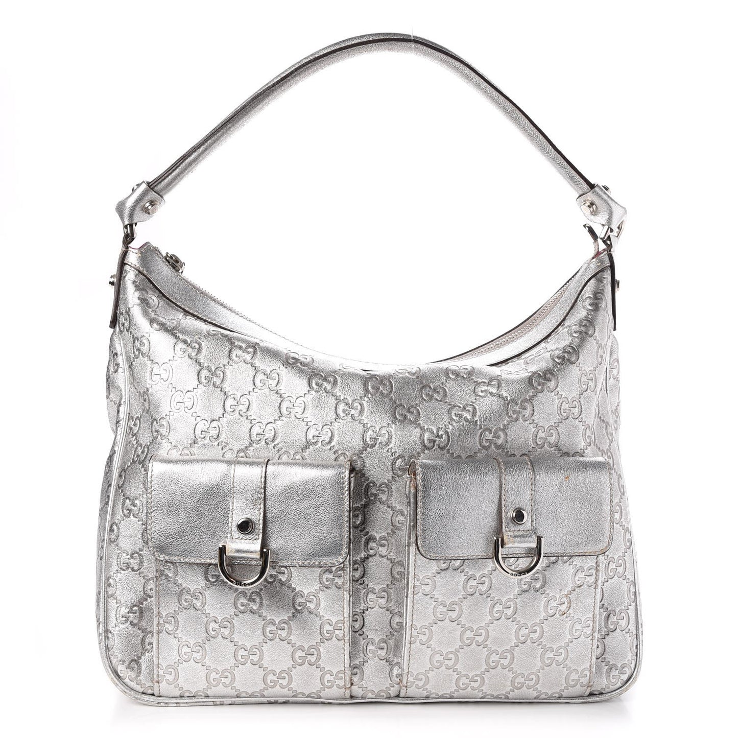 Metallic Guccissima Pocket Hobo Silver