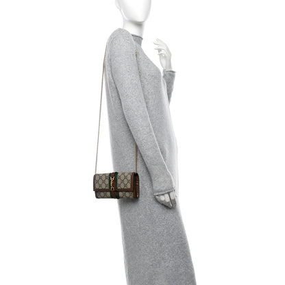 Gucci GG Supreme Monogram Azalea Calfskin Web Jackie 1961 Chain Wallet Beige Ebony Brown Sugar 2 of 10