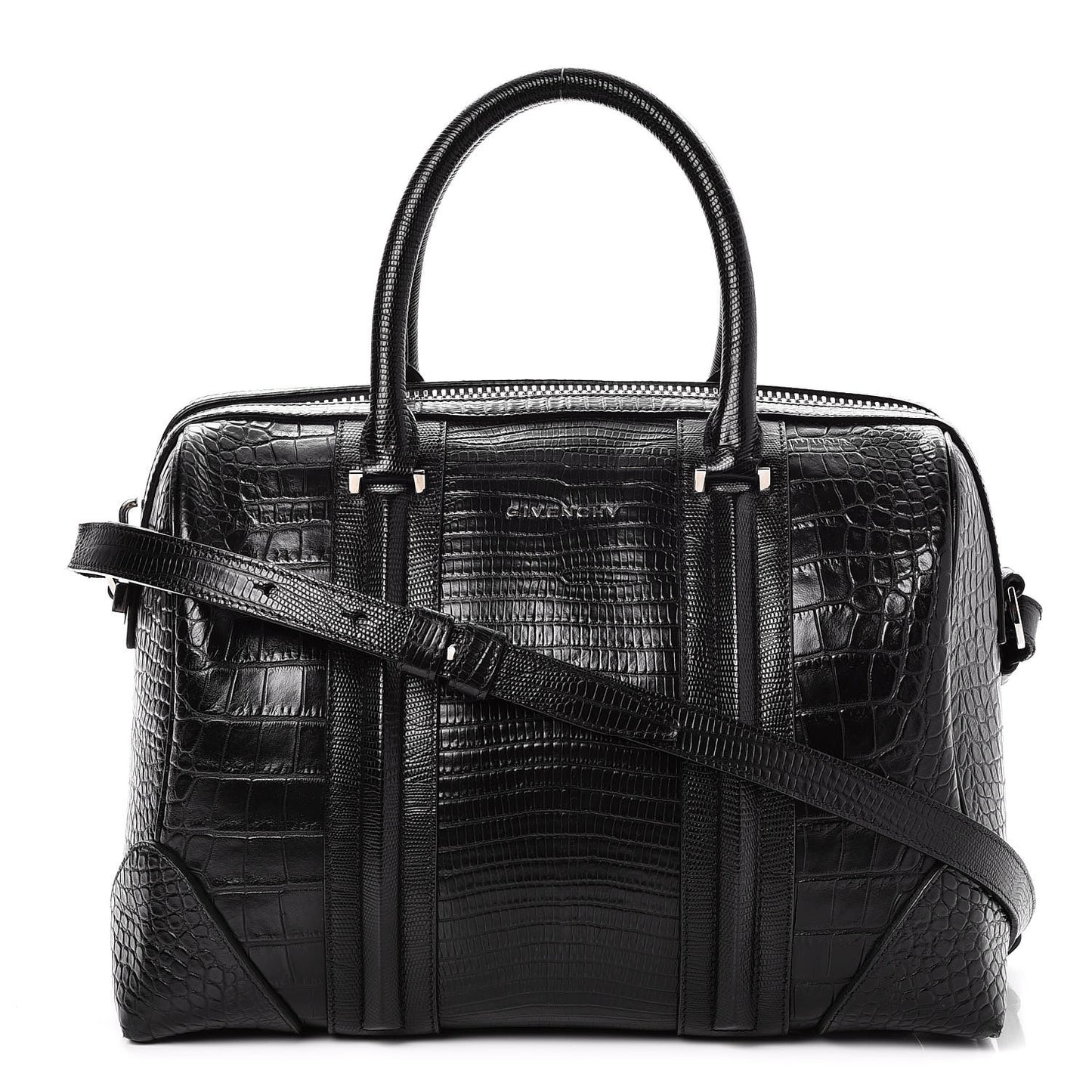 Calfskin Crocodile Embossed Medium Lucrezia Black