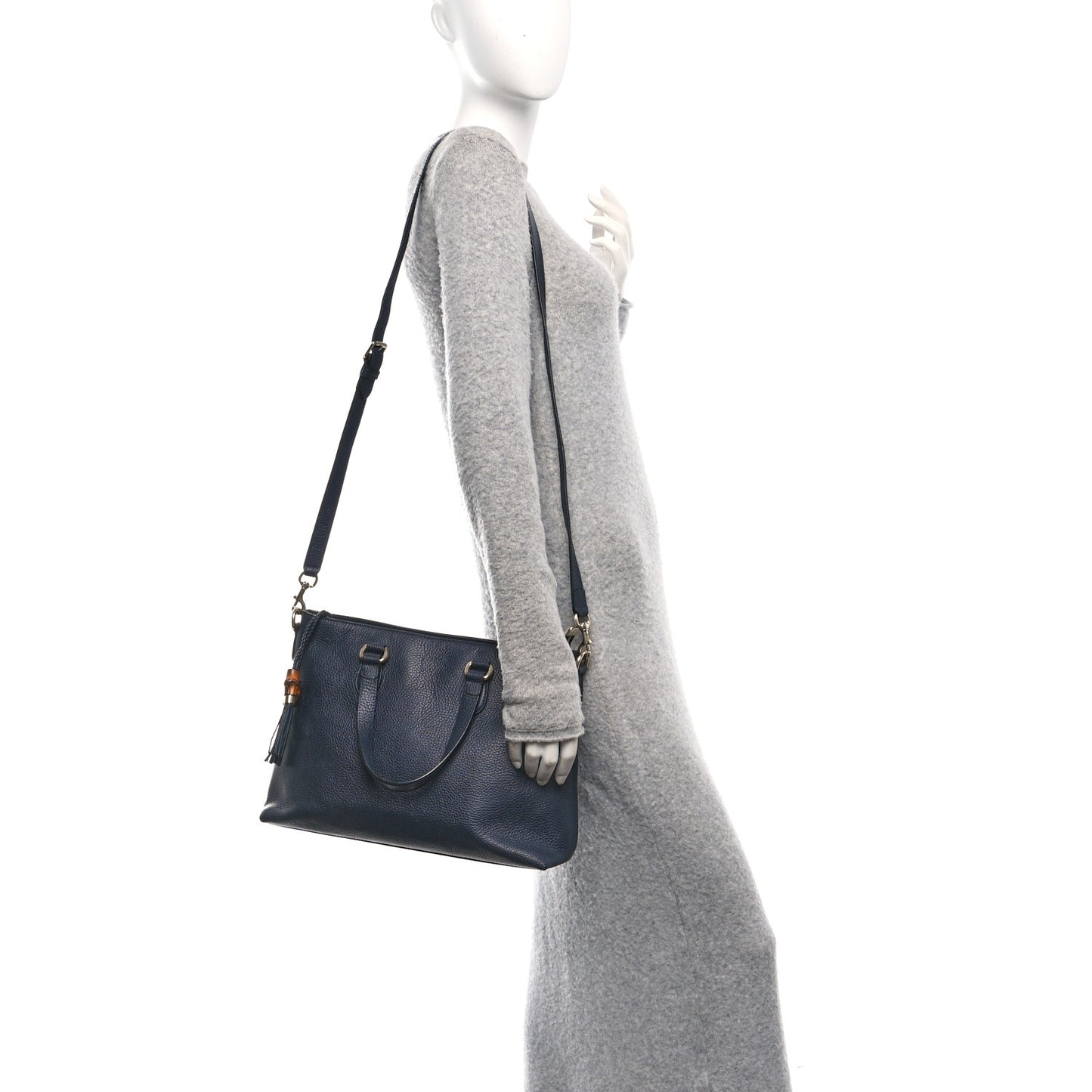 Calfskin Bamboo Tassel Top Handle Tote Blue