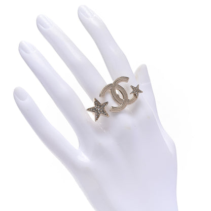 Chanel Metal Crystal Textured CC Star Ring 52 6 Gold 2 of 5