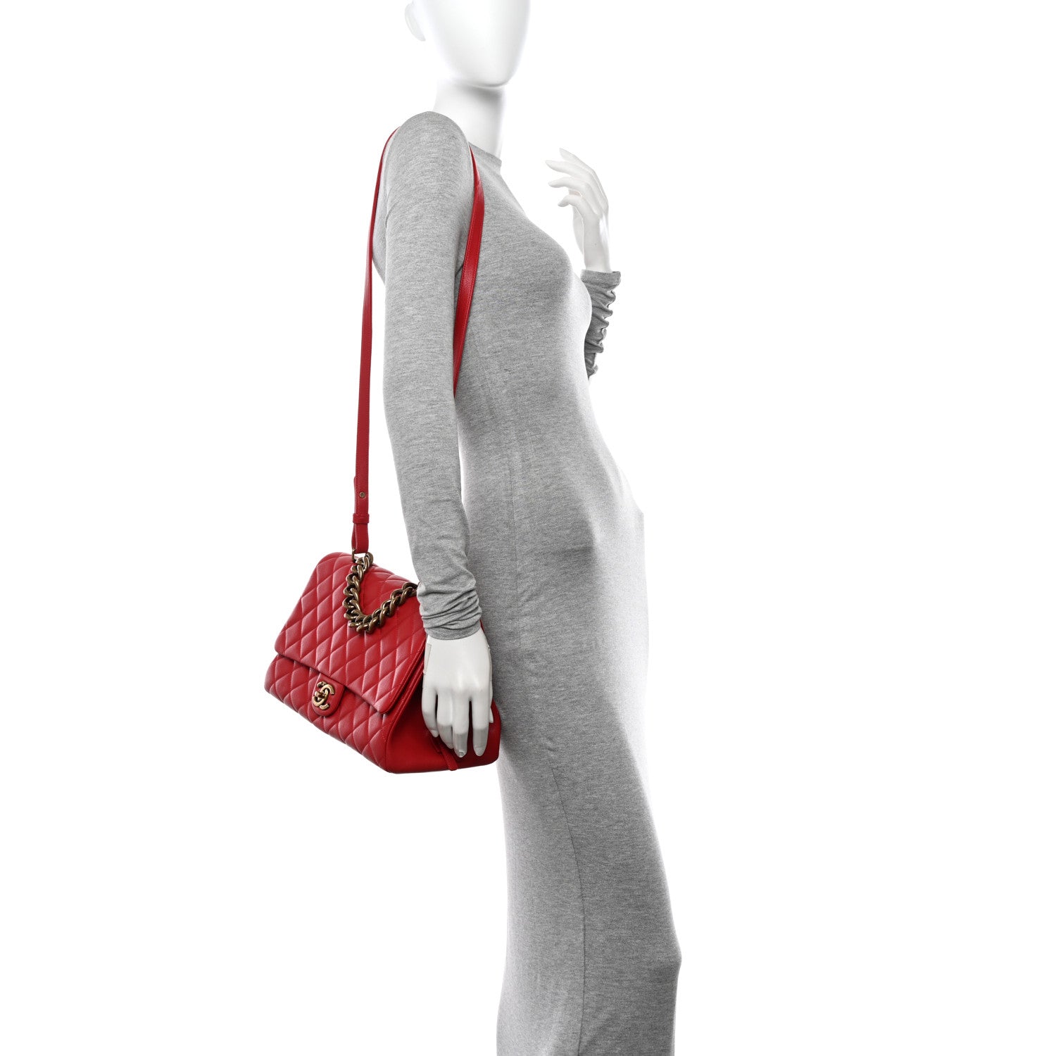Chanel Shiny Sheepskin Quilted Large Trapezio Flap Red 2 of 11