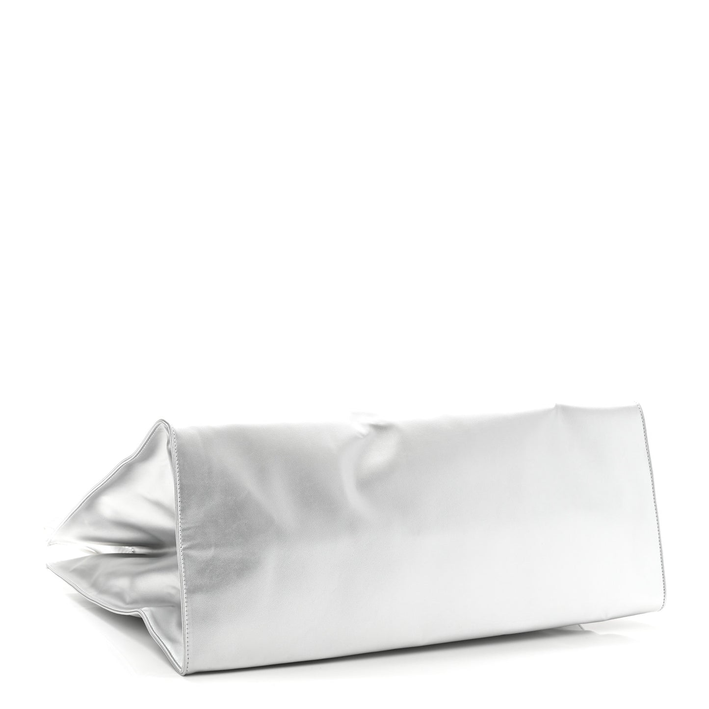 Metallic Vegan Leather Large Shopping Bag Silver