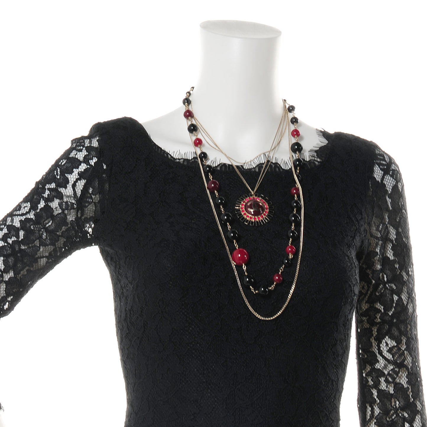 Beaded CC Pendant Strand Necklace Gold Multicolor