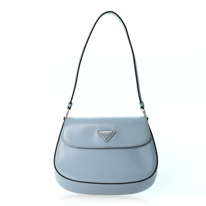 Prada Spazzolato Cleo Flap Shoulder Bag Celeste Black 1 of 10