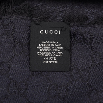 Gucci Wool Silk Monogram GGWeb Fringe Shawl Navy Black 3 of 3
