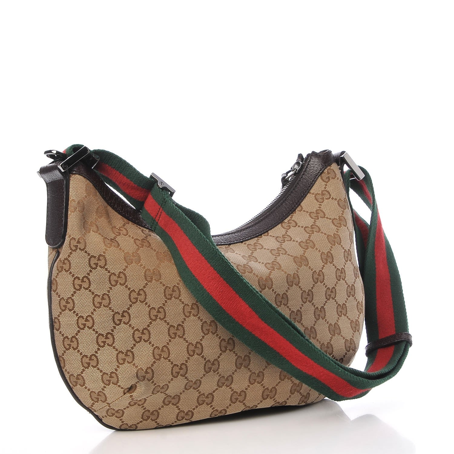 Gucci Monogram Web Medium Half Moon Hobo Dark Brown 3 of 8