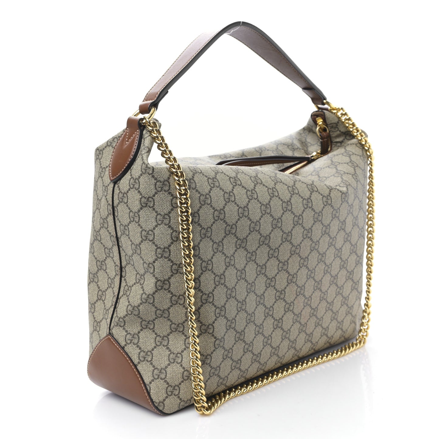 GG Supreme Monogram Large Linea A Hobo Light Brown
