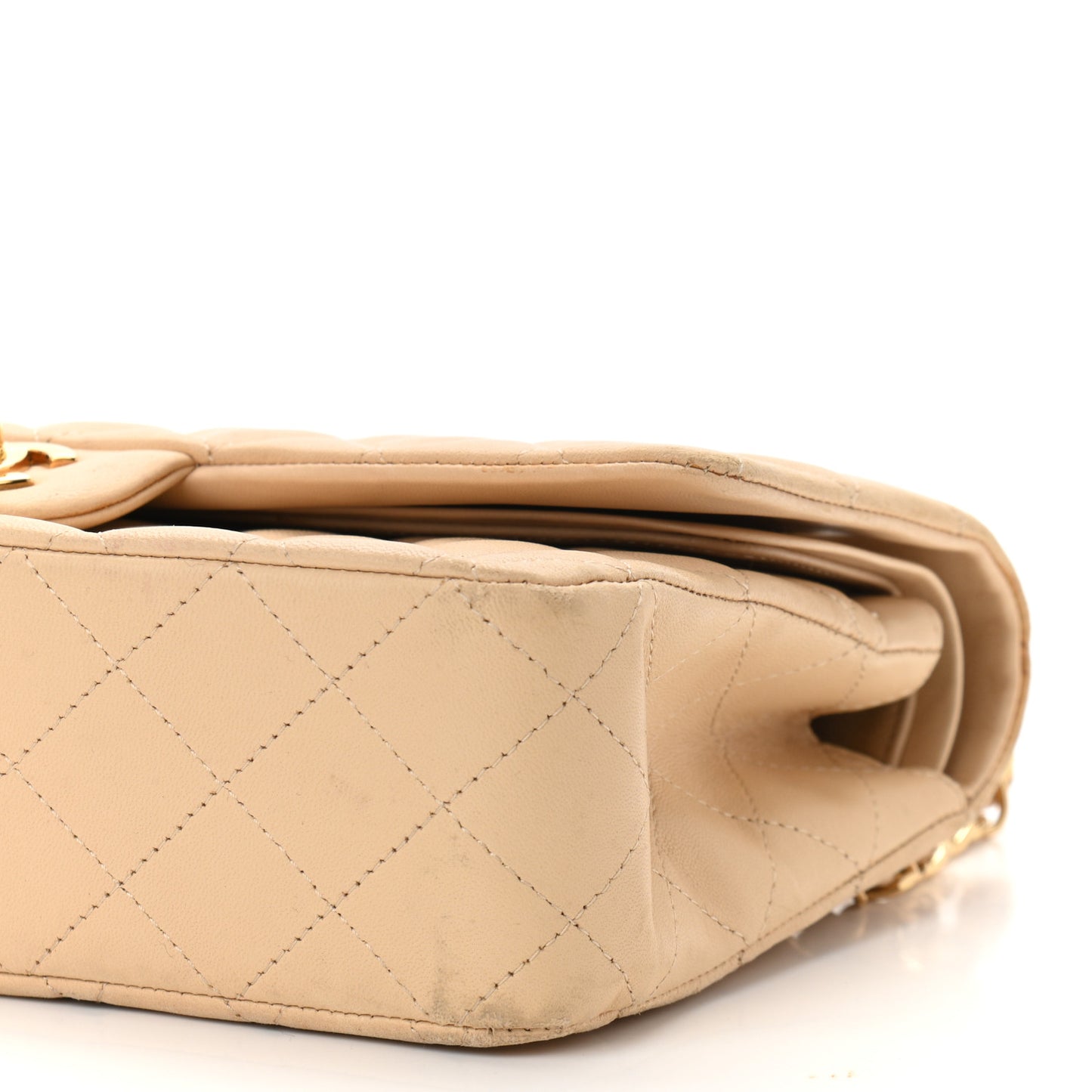 Lambskin Quilted Medium Double Flap Beige