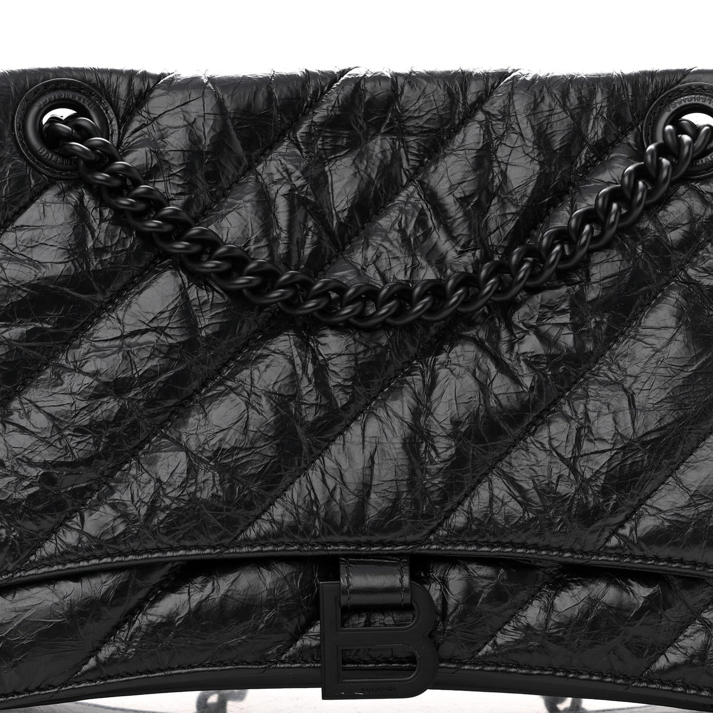 Crushed Calfskin Quilted Matte Black Hardware Medium Crush Chain Bag Black