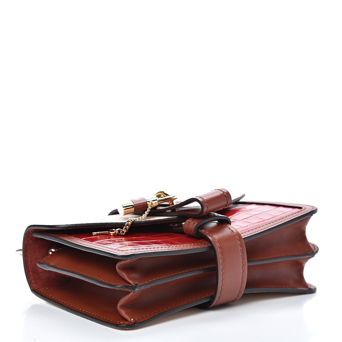 Calfskin Crocodile Embossed Aby Chain Shoulder Bag Pink Red