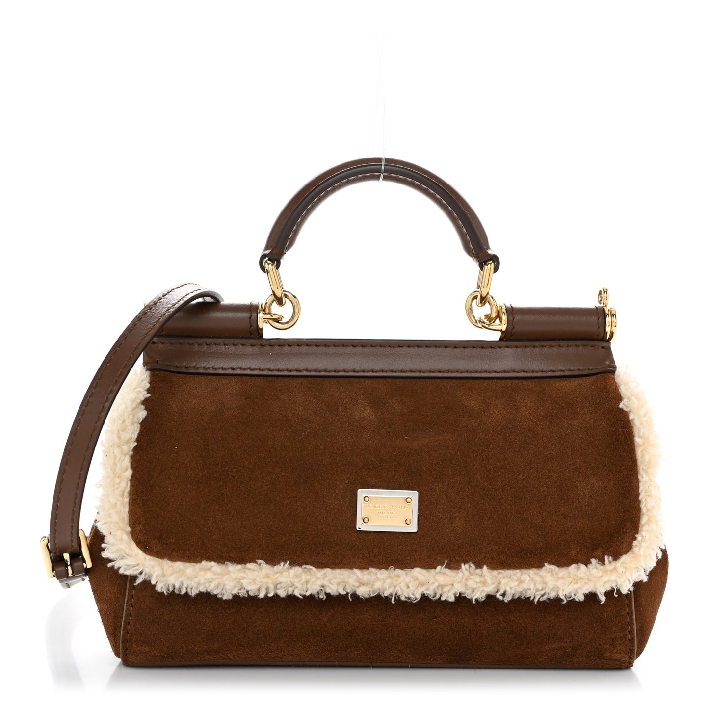 Suede Shearling Mini Miss Sicily Satchel Marrone Caffe Latte