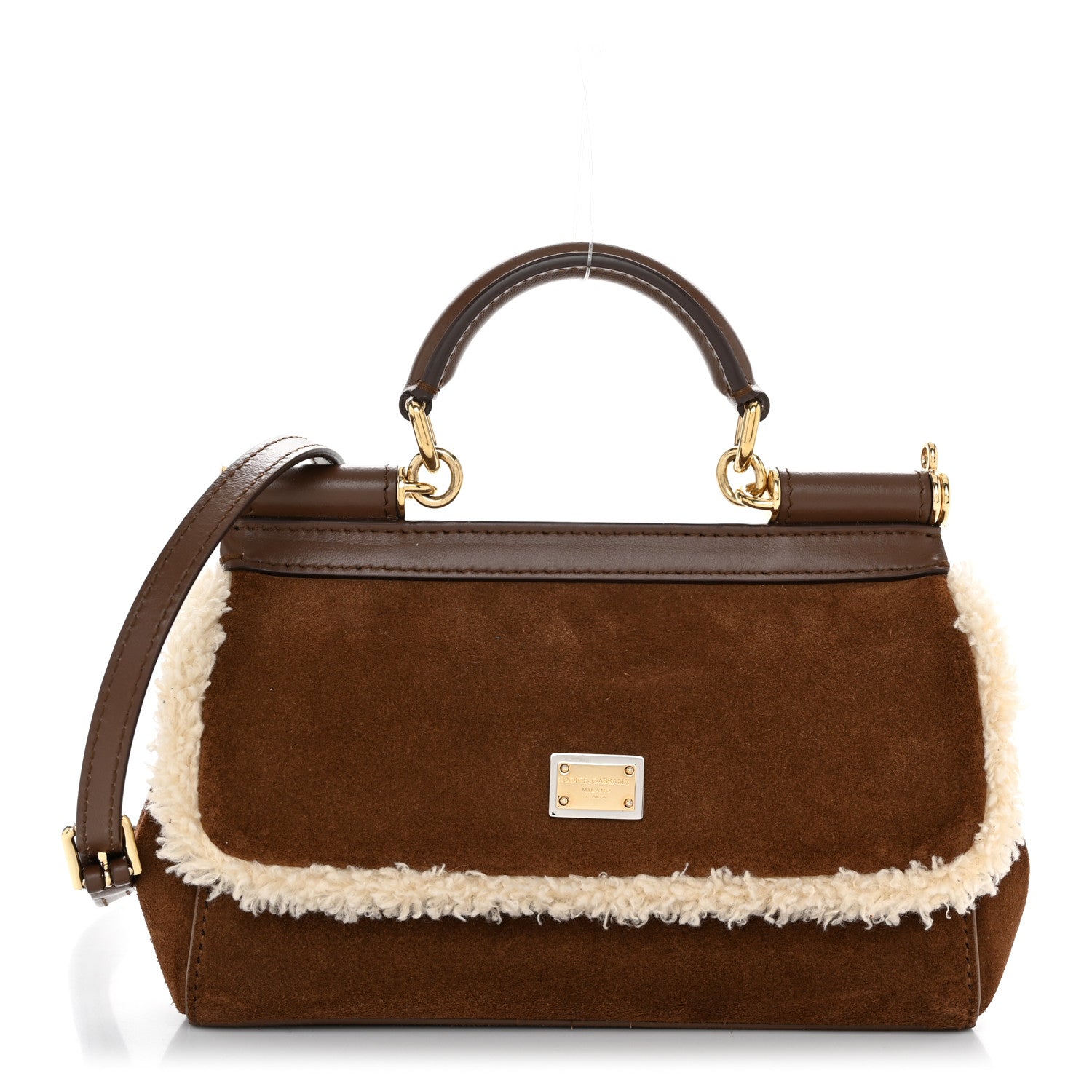 Dolce & Gabbana Suede Shearling Mini Miss Sicily Satchel Marrone Caffe Latte 1 of 10