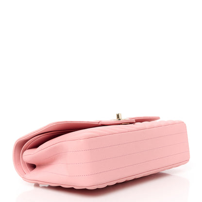 Chanel Caviar Flat Chevron Quilted Medium Double Flap Pink 4 of 11