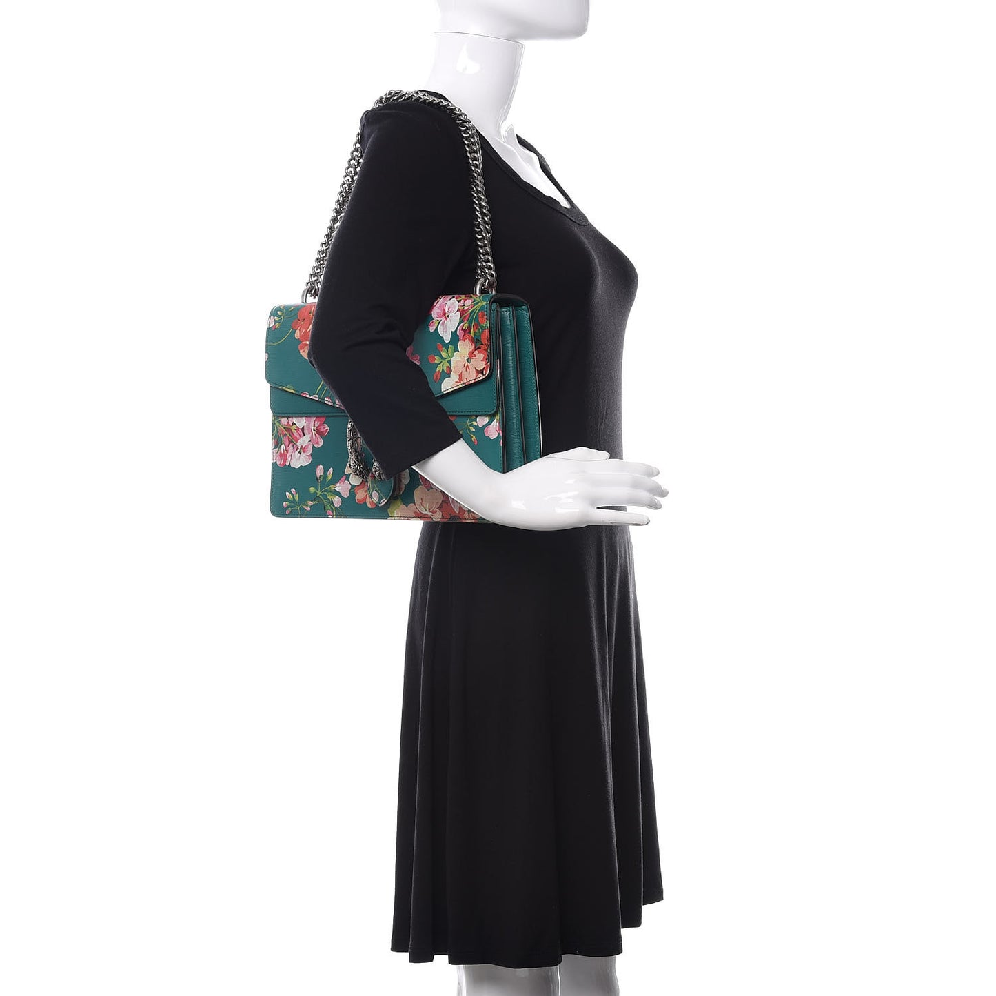 Calfskin Blooms Print Medium Dionysus Shoulder Bag Bright Emerald Multicolor