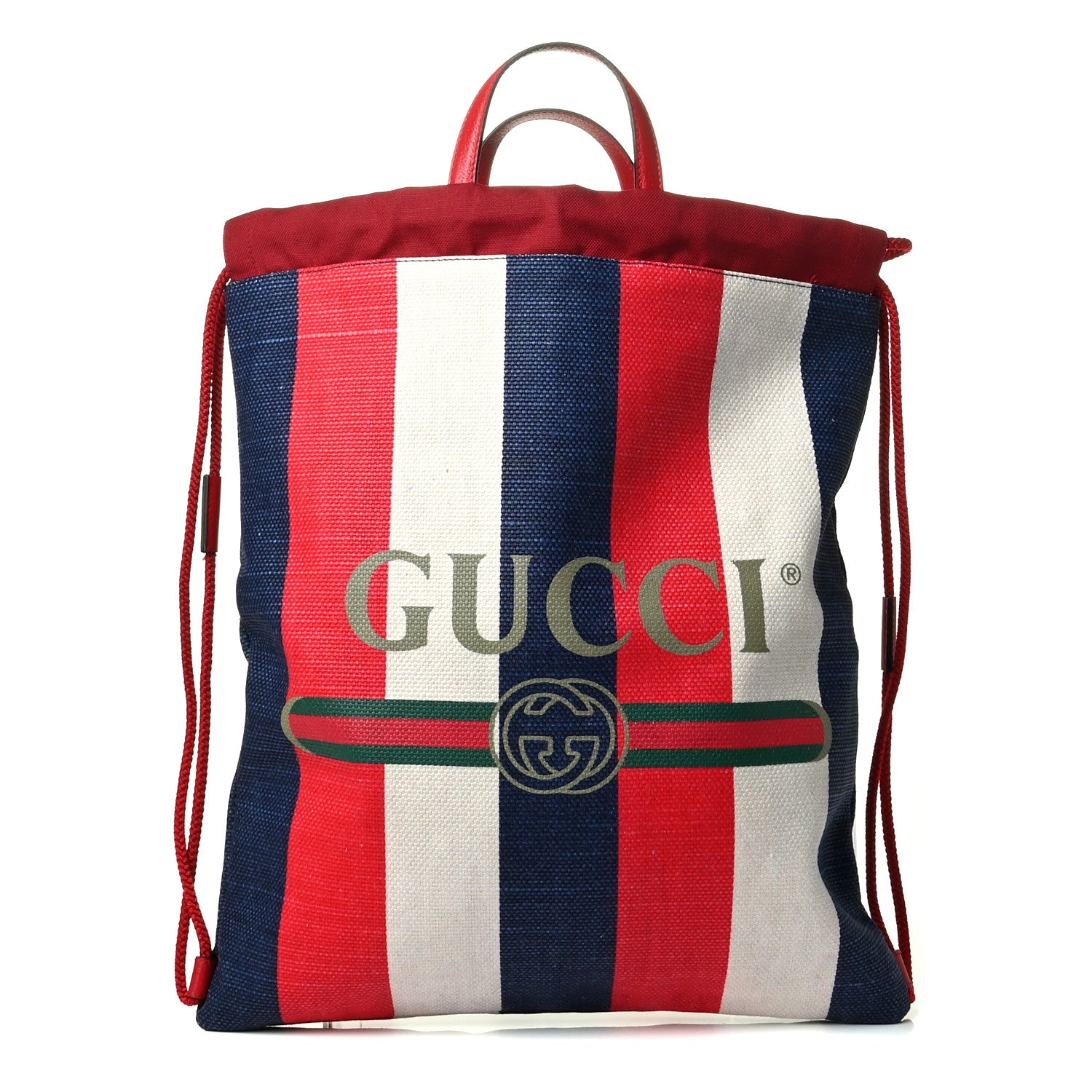 Gucci Canvas Logo Sylvie Stripe Drawstring Backpack Red 1 of 4