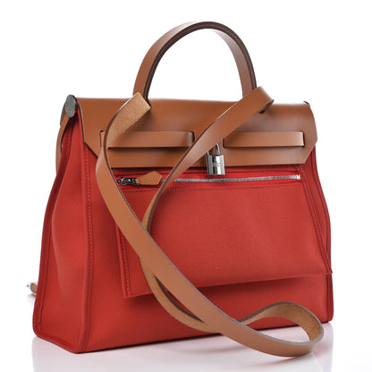 Hermes Vache Hunter Toile Herbag Zip 31 PM Rouge Tomate Natural 5 of 14