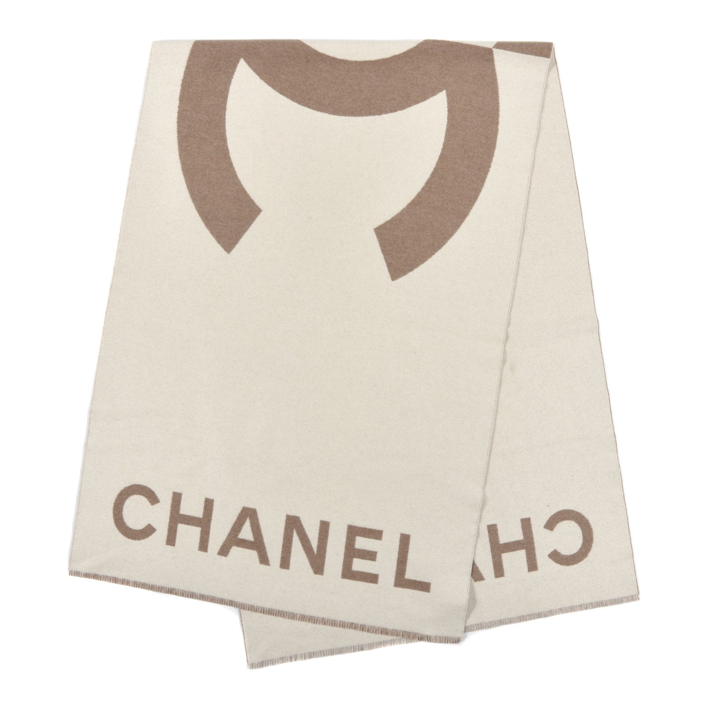 Cashmere CC Fringe Stole Beige White