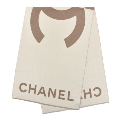 Chanel Cashmere CC Fringe Stole Beige White 2 of 4