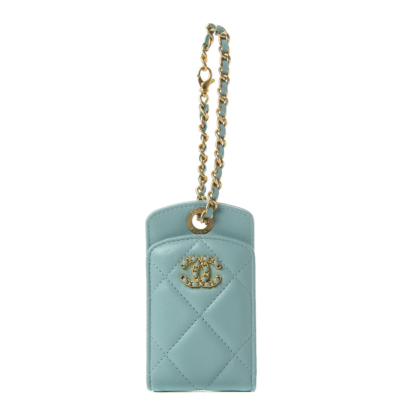 Goatskin Quilted Chanel 19 Luggage Tag Light Blue
