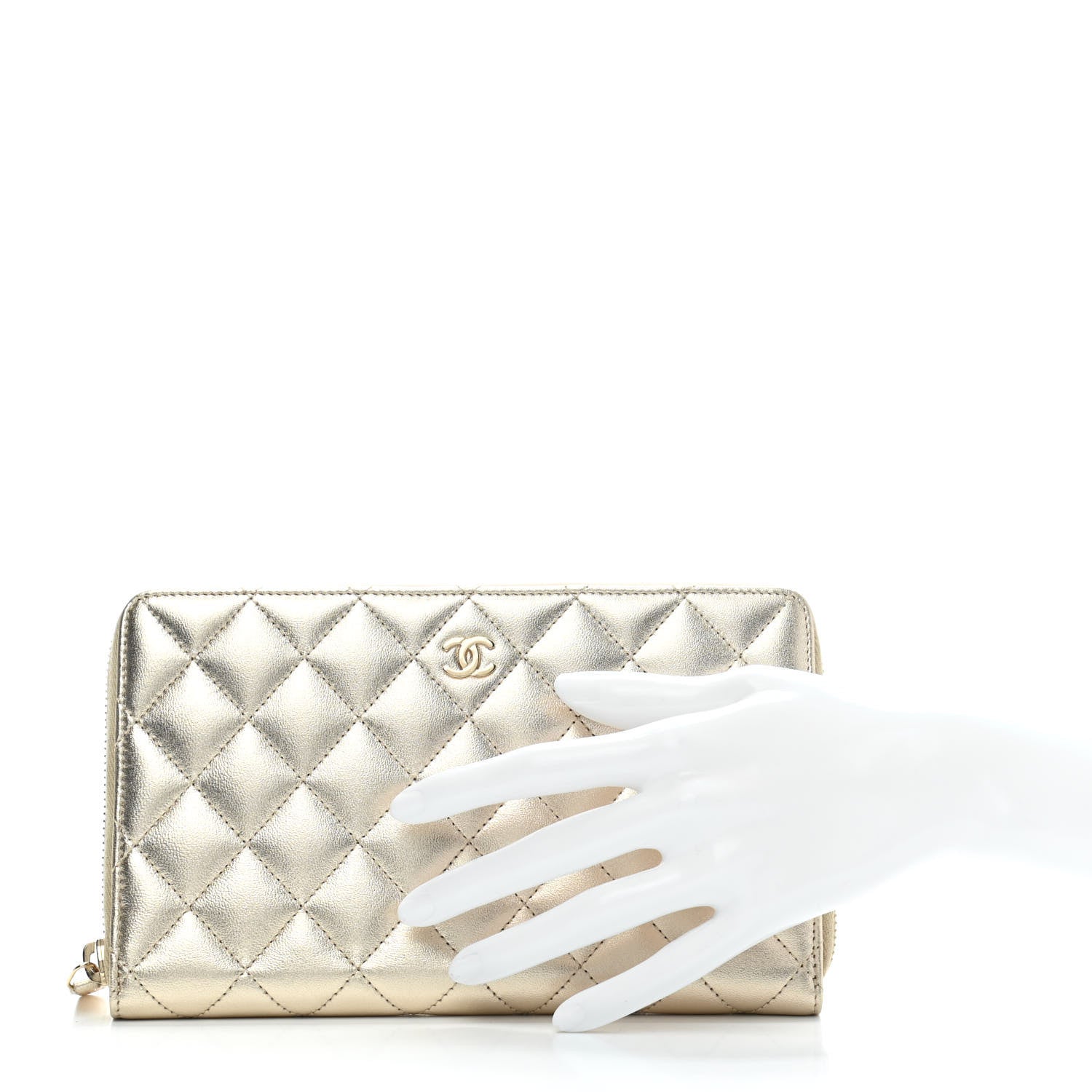 Chanel Iridescent Lambskin Quilted Large Zip Around Organizer Wallet Light Gold 2 of 8