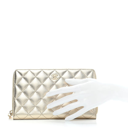 Chanel Iridescent Lambskin Quilted Large Zip Around Organizer Wallet Light Gold 2 of 8