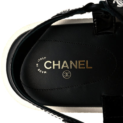 Chanel Patent Calfskin Velcro Dad Sandals 39 Black 6 of 7