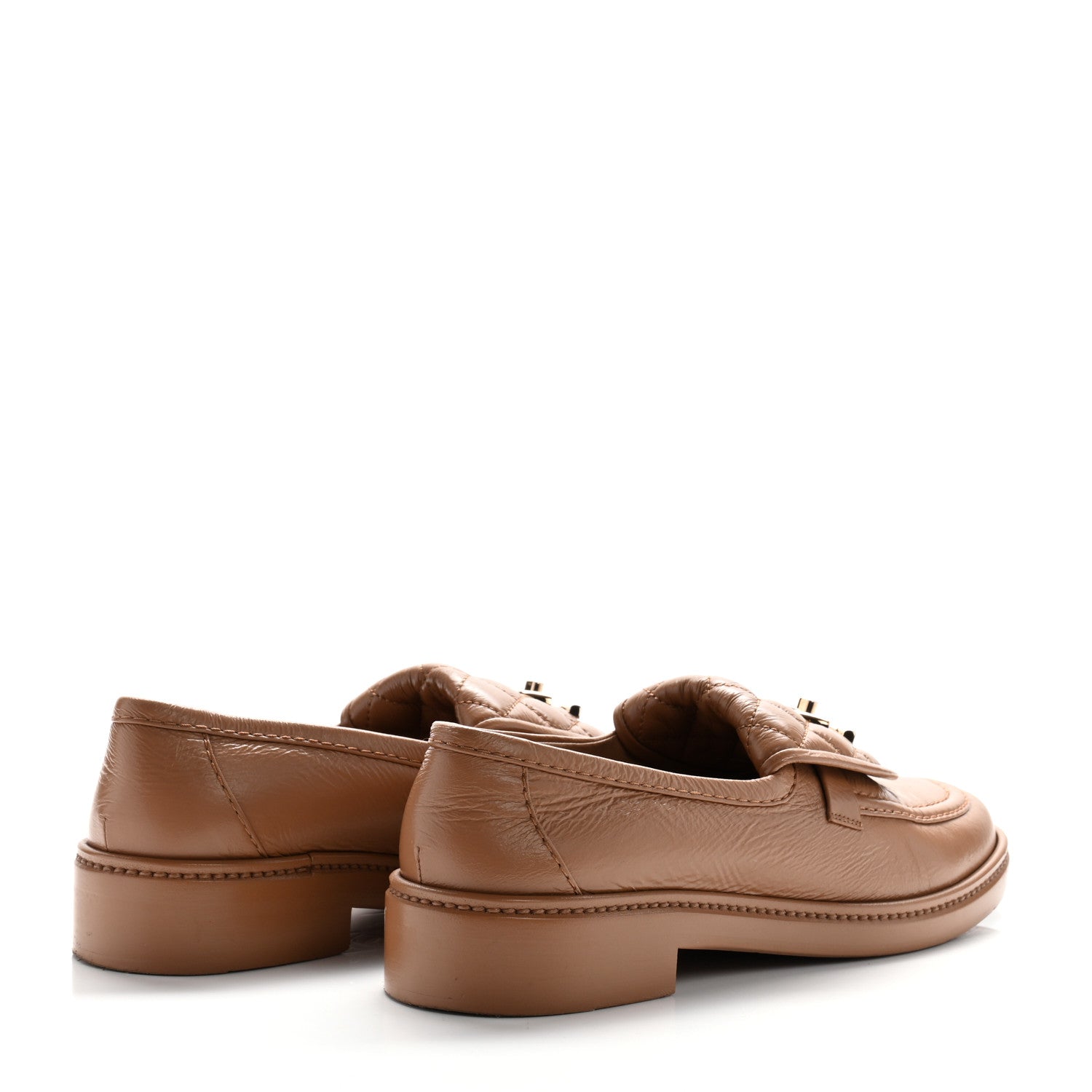 Chanel Crumpled Lambskin Quilted CC Turnlock Moccasins 37.5 Dark