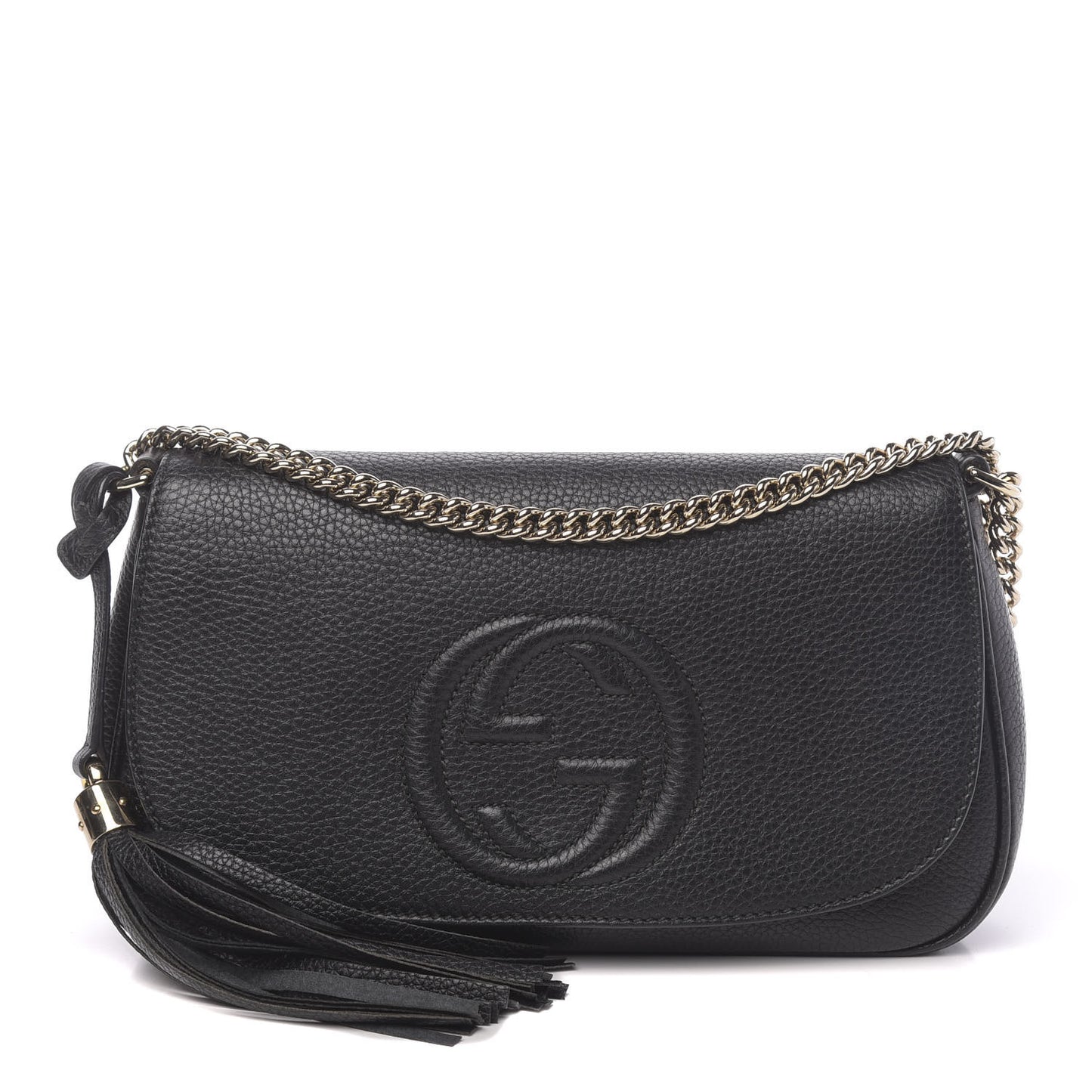 Pebbled Calfskin Medium Soho Flap Crossbody Black