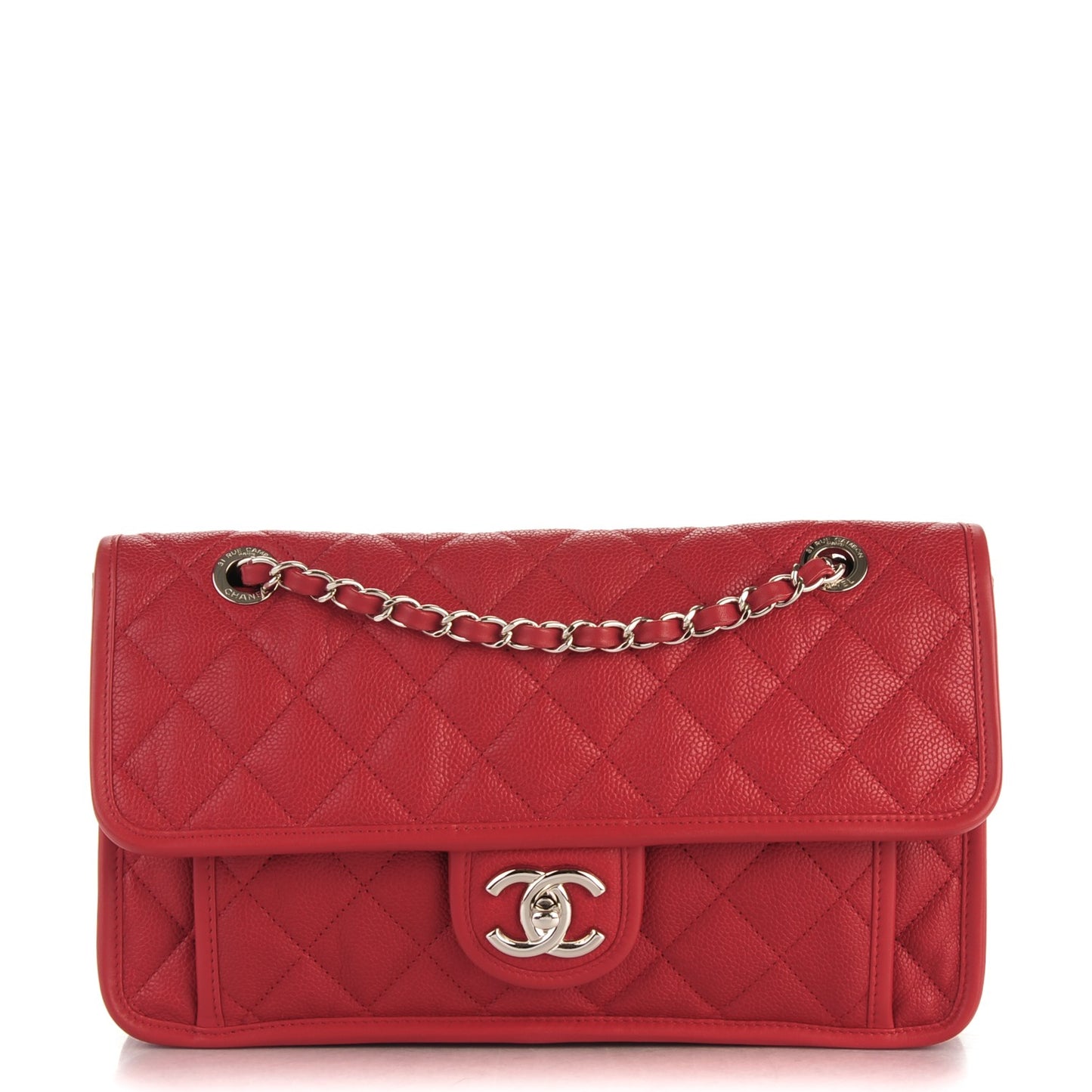 Caviar Quilted Medium French Riviera Flap Red