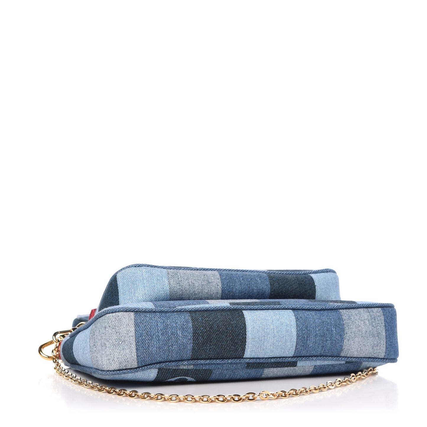 Denim Damier Monogram Patchwork Multi Pochette Accessories Blue Rouge