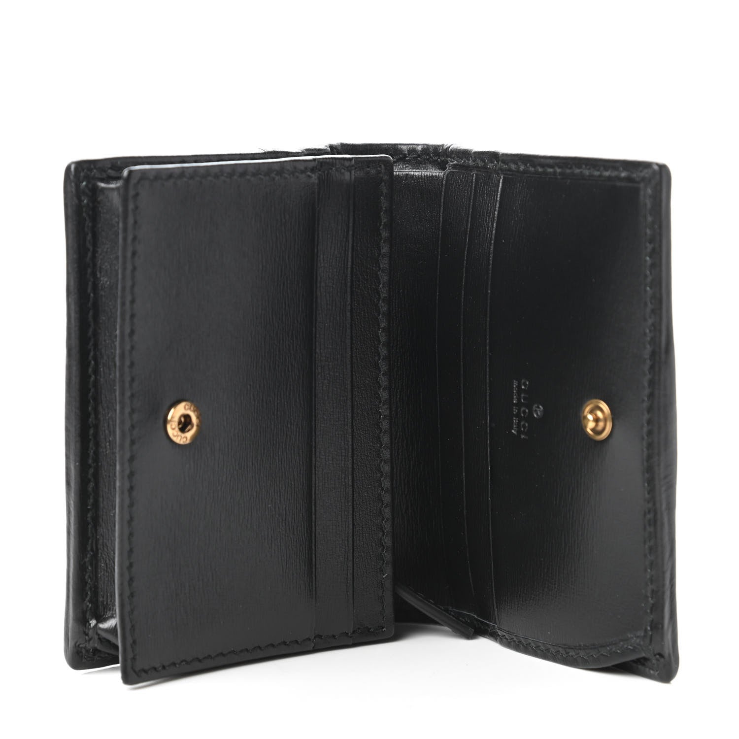 Gucci Calfskin Web Trapuntata GG Marmont Card Case Wallet Black 5 of 11