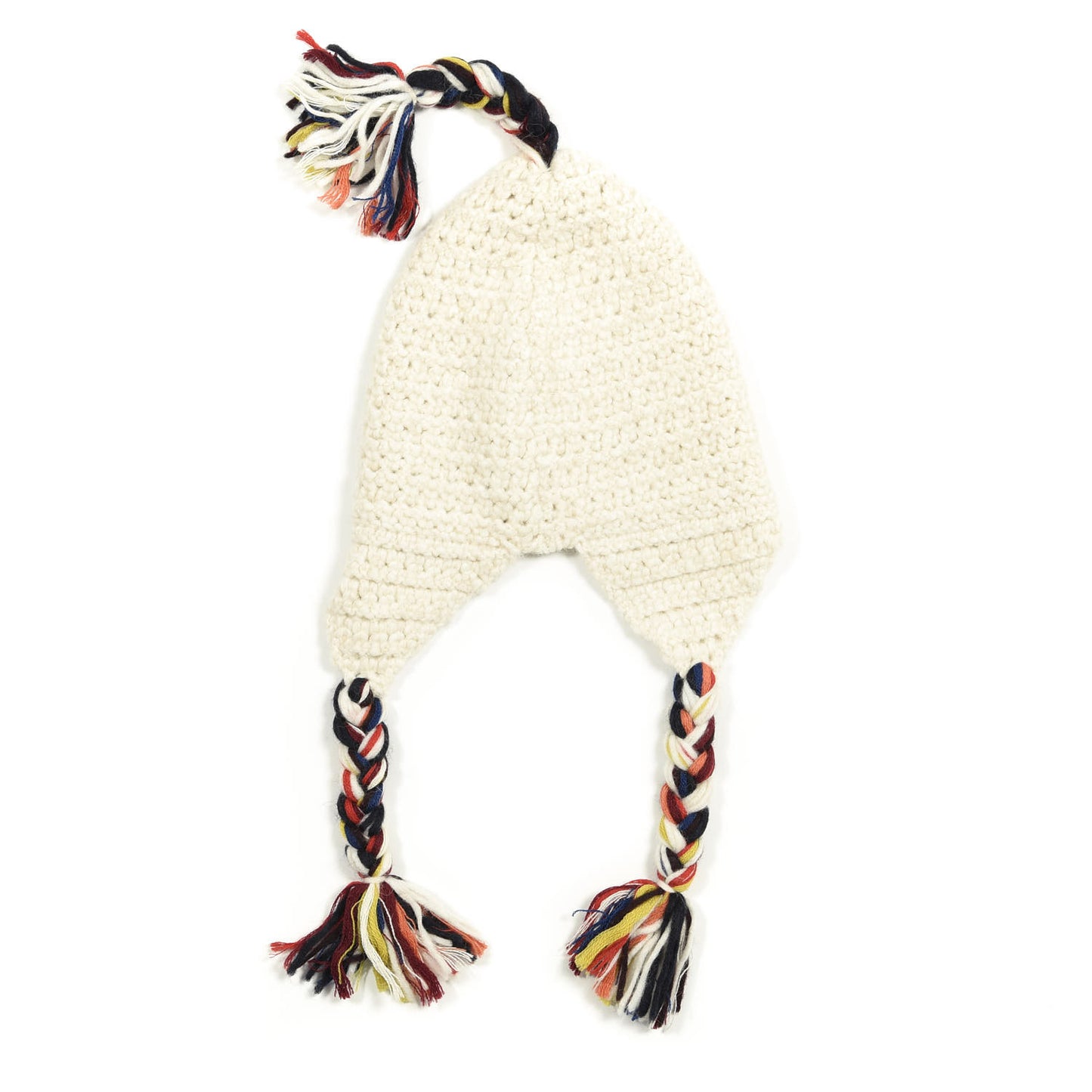 Wool Hat With Tassels L White Multicolor
