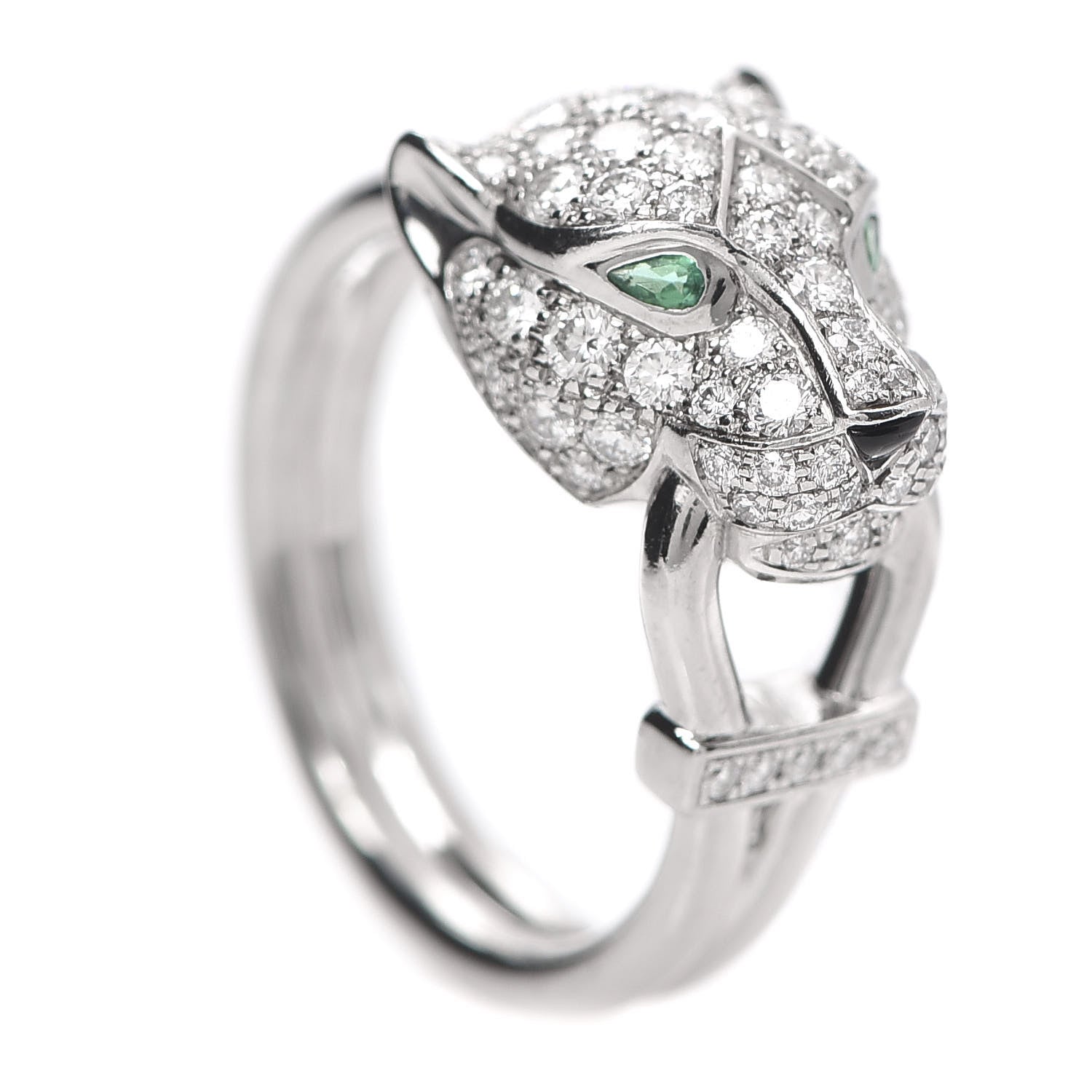 Cartier 18K White Gold Diamond Emerald Black Onyx Panthere de Ring 51 5.75 3 of 5