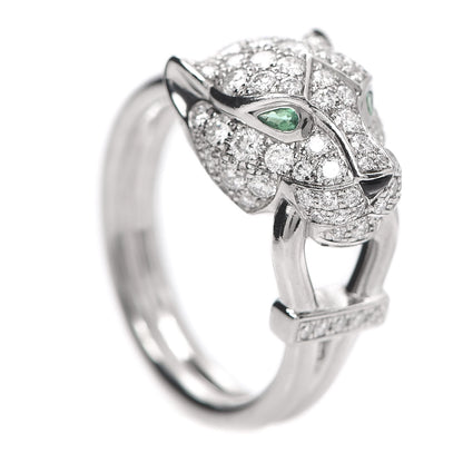 Cartier 18K White Gold Diamond Emerald Black Onyx Panthere de Ring 51 5.75 3 of 5