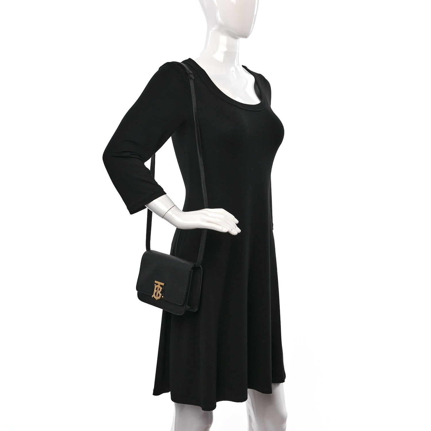 Burberry Grained Calfskin Mini TB Bag Black 2 of 12
