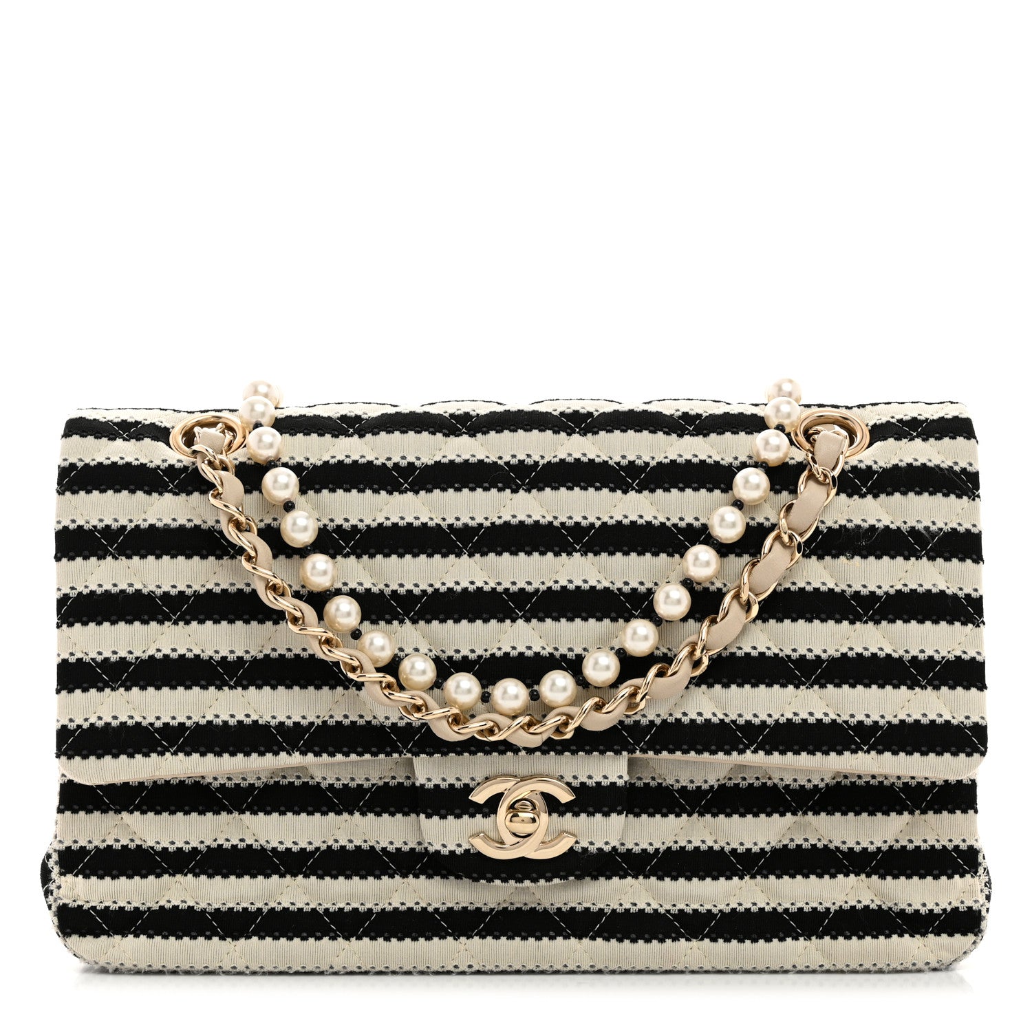 Chanel Jersey Quilted Medium Coco Sailor Flap Black White 1 of 10