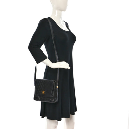 Chanel Lambskin Chevron Quilted Flap Shoulder Bag Black 2 of 15