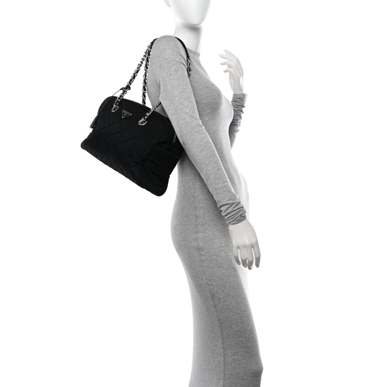 Prada Nylon Tessuto Impuntu Quilted Shoulder Bag Black 2 of 9
