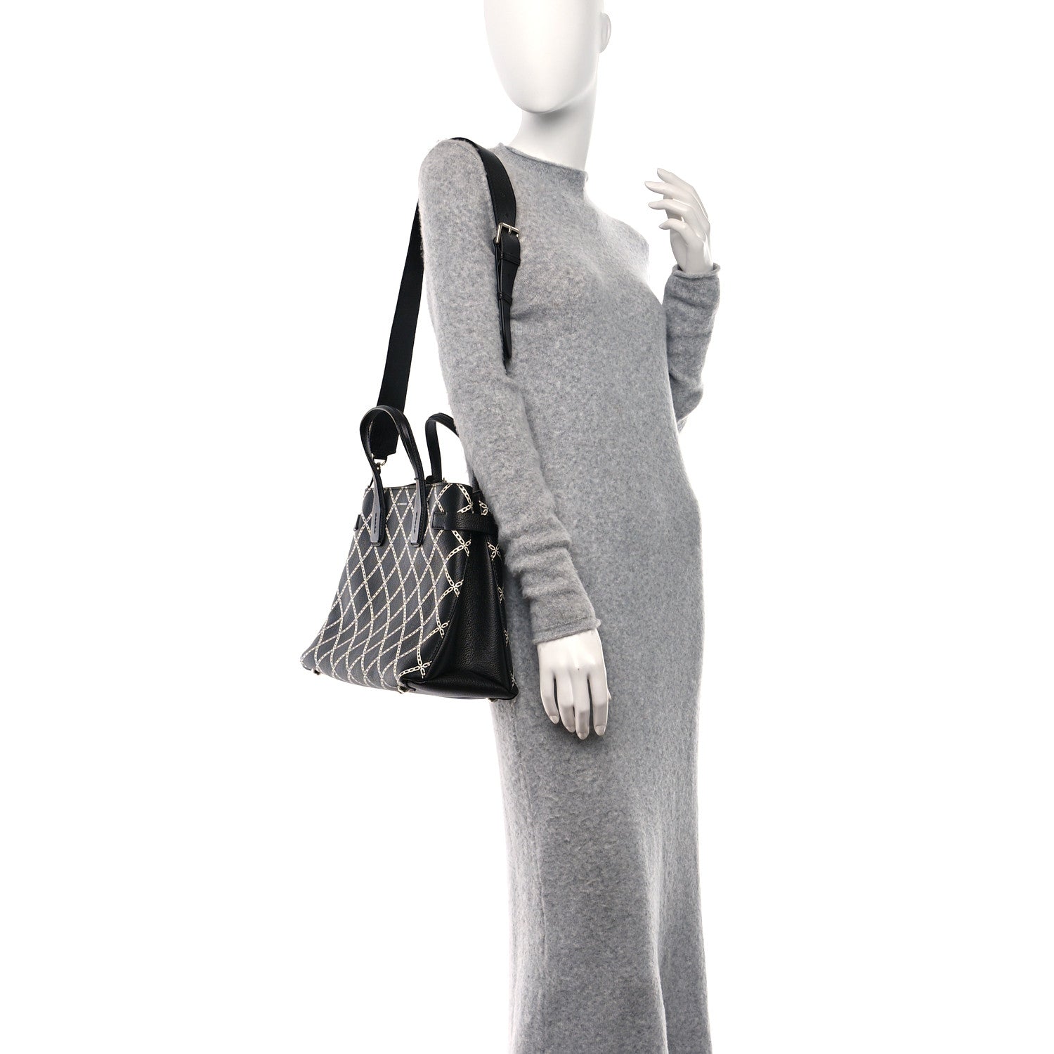 Burberry Goatskin Chain Print Medium Banner Tote Black 2 of 9