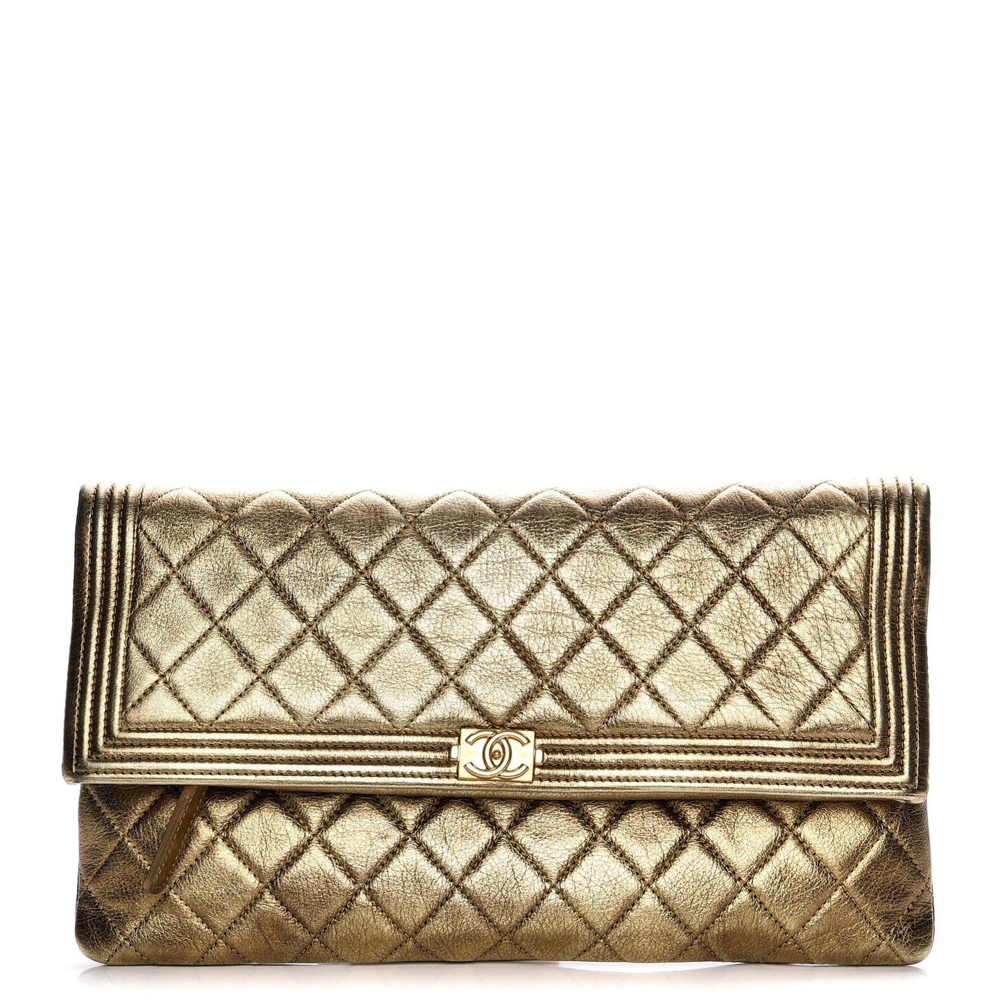 Metallic Lambskin Quilted Beauty CC Boy Clutch Gold