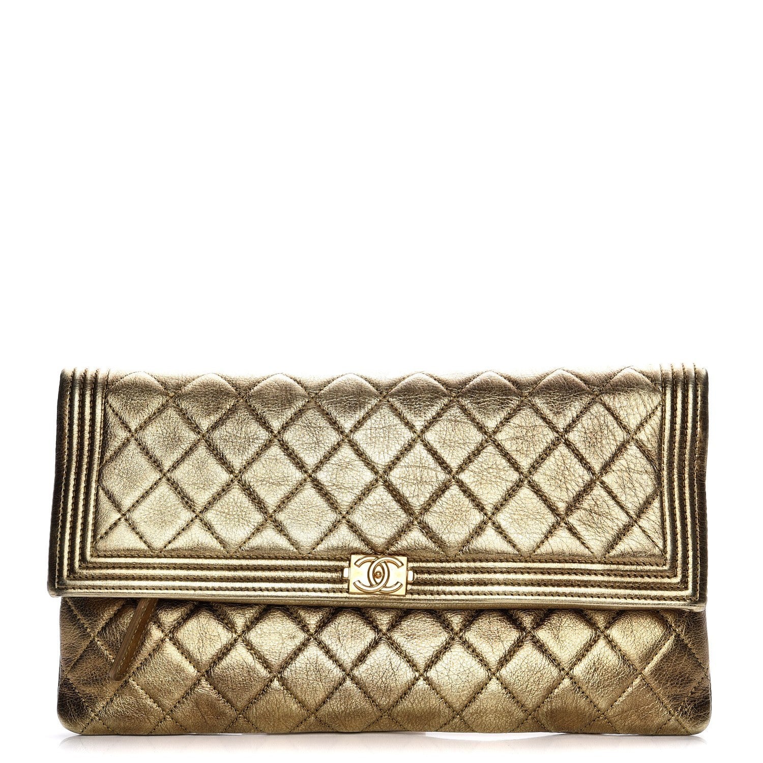 Chanel Metallic Lambskin Quilted Beauty CC Boy Clutch Gold 1 of 9
